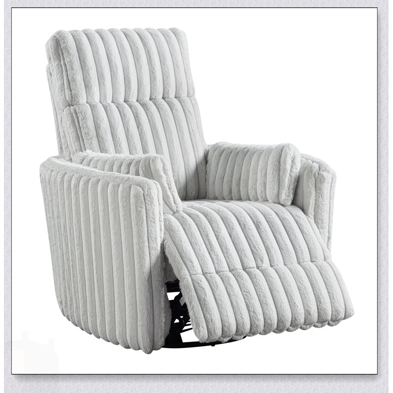 Luxurious Corduroy Upholstered Swivel Glider Reclining Chair With Matching Pillows, Gray, Modern Living Room Furniture