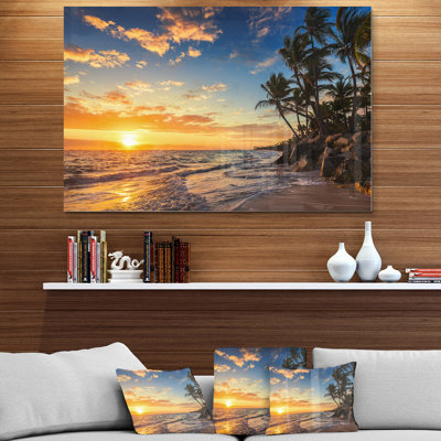 « Paradise Tropical Island Beach with Palms » par Valio84sl - impression photographique sur du métal