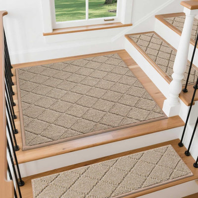 Edging Stair Treads Non-Slip Corner Indoor Stair Runners For Wooden Steps,Landing Slip Resistant Stair Rugs Mat For Kids And Dogs,100% Polyester TPE Backing,Beige,30X30 Inch