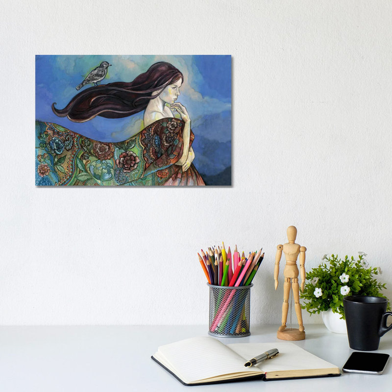A Bird On Her Hair by Fanitsa Petrou - Wrapped Canvas Print, 20.32 cm H x 30.48 cm W