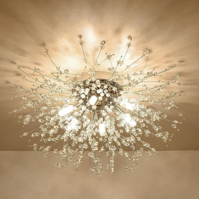 Modern Sputnik Flush Mount Ceiling Light Crystal 8.86 x 7.09 x 7.28 Inches Golden