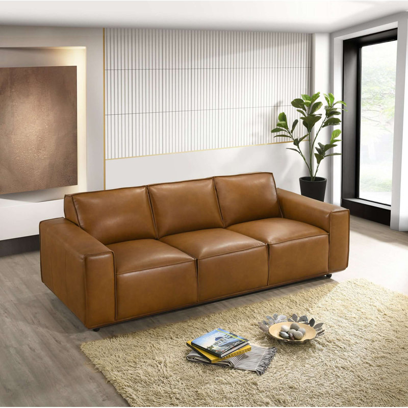 Canapé à accoudoirs carrés en cuir véritable 90,15 po Ilio
