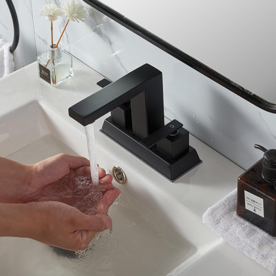 Matte Black Bathroom Faucet, 4 Inch 2 Handle Bathroom Sink Faucet Lavatory Basin Rvs Bath Vanity Faucets For Sink 3 Hole With Water Hoses And Pop Up Drain