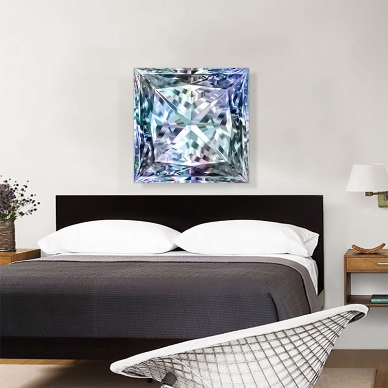 " Blue White Princess Cut Diamond Jewel ", 28" H x 28" W x 1.5" D