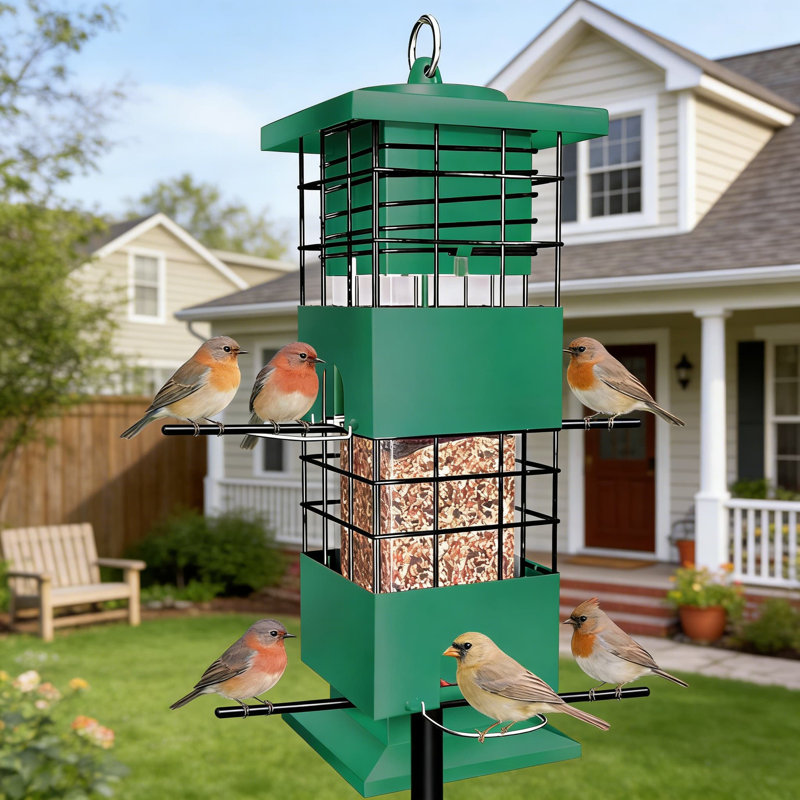 Mangeoire d'oiseaux à l'épreuve des écureuils avec perchoirs en métal activés par le poids, mangeoire à oiseaux sauvage suspendue à grande capacité de 3 lb pour l'extérieur, fabrication durable toutes saisons