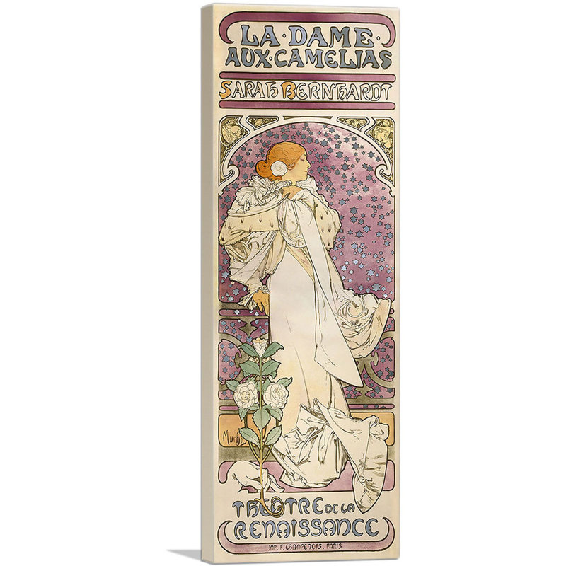 «The Lady of the Camellias 1896» par Alphonse Mucha, reproduction d'art graphique sur toile tendue