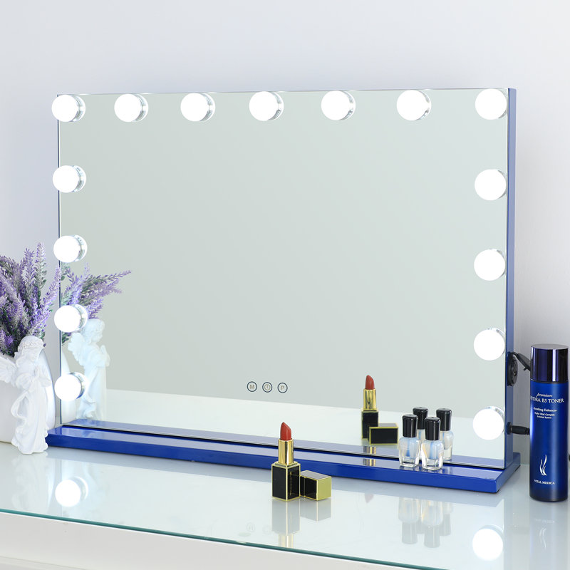 Kycia Makeup Mirror with Lights Touch Control for Dressing Room & Bedroom, Tabletop or Wall-Mounted, Blue