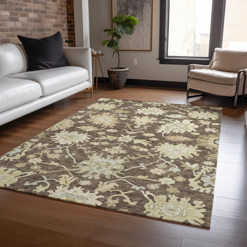 Louis Brown Washable Indoor-Outdoor Rug - , 9' x 12'