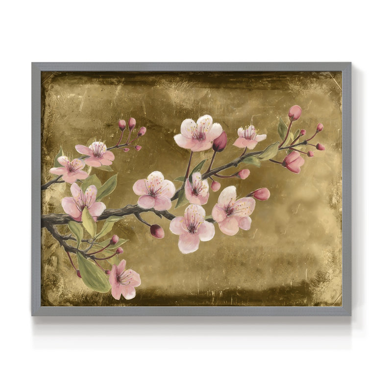 Branche de fleurs II - reproduction encadrée - réarmable, Gris, H 22 po x l 28 po
