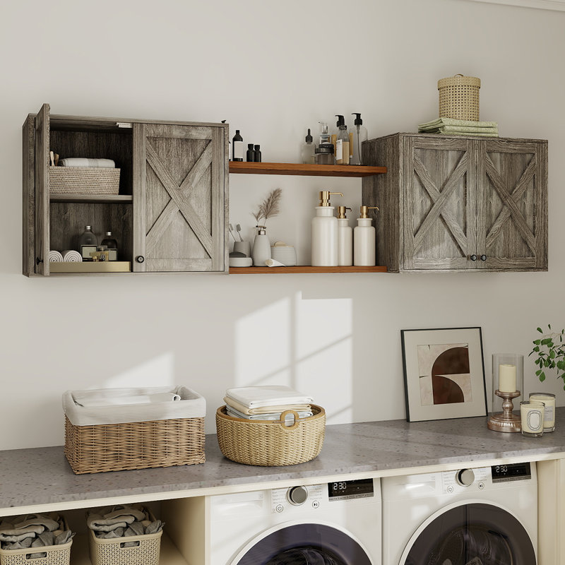 Armoire de rangement murale 19 po pour salle de bain avec tablettes (ensemble de 2), 24", Gris
