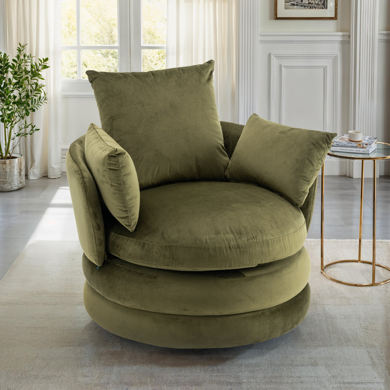 Upholstered Swivel Barrel Chair, Sage Green Velvet