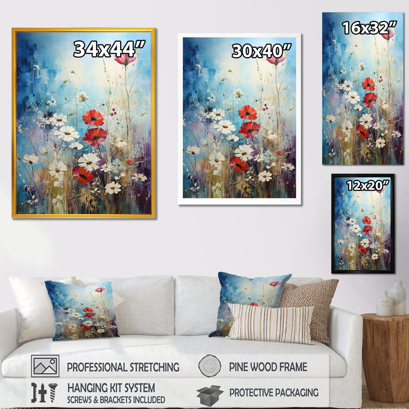 «Meadow View I», art mural rouge et blanc, Toile tendue, H 44 po x l 34 po x P 1,5 po