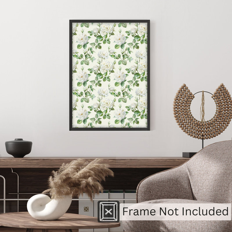 «Floral White Rose Flowers I Cottage», reproduction d'art non encadrée