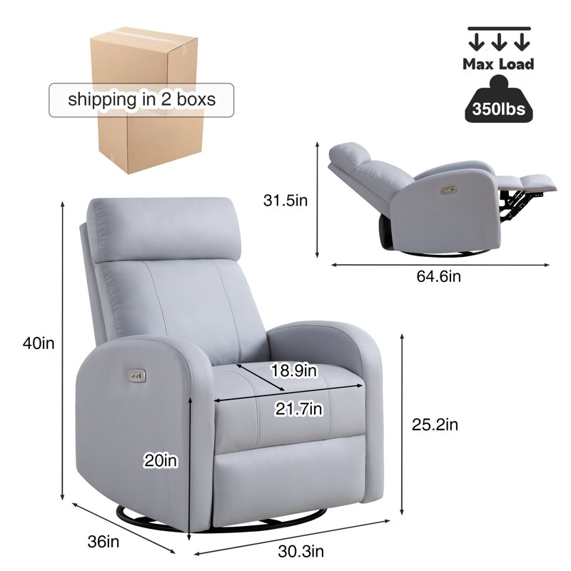 Fauteuil inclinable à bascule pivotant 30,3 po Agatho, Gris