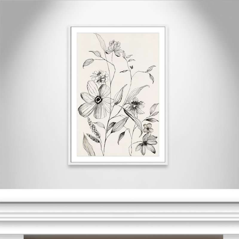 «Petal Harmony II» par Emma Peal, Papier avec cadre unique blanc, Blanc, H 41,5 po x l 29,5 po x P 1,25 po