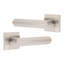 1 Pair Modern Lima Design Premium Door Handles on Square Rose in Satin Nickel Finish