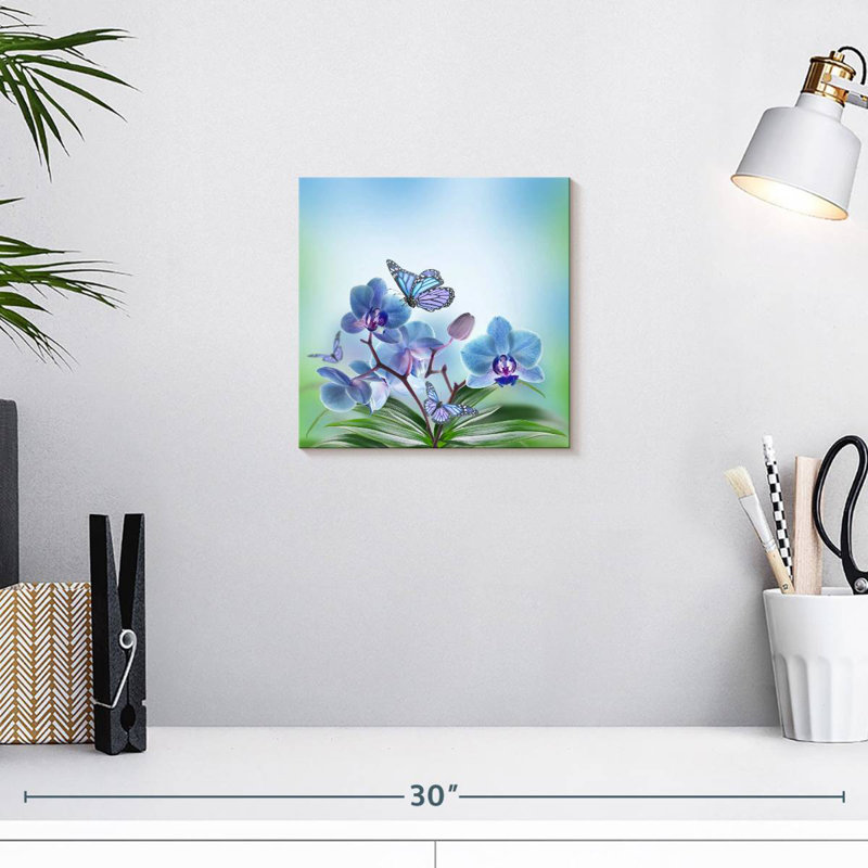 Papillons et fleurs d'orchidées, H 10 po x l 10 po