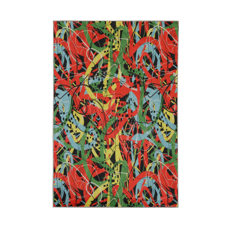 Tapis tissé de qualité supérieure, 2,6 x 4,0 pieds | 100% polyester, antibactérien, antidérapant | Impression numérique 3D, lavable à la machine, hauteur des poils: 0,04 po | Idéal pour le salon, la chambre à coucher et la décoration intérieure