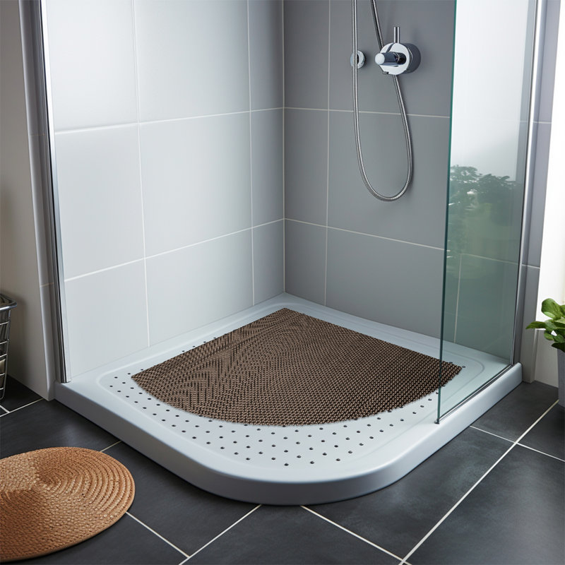 Corner Shower Mat Reversible Anti-slip Dual-colour Mat, Grey/Brown
