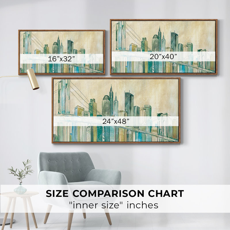 New York, toile tendue avec châssis, prête à être accrochée, H 25 po x l 49 po, Noyer