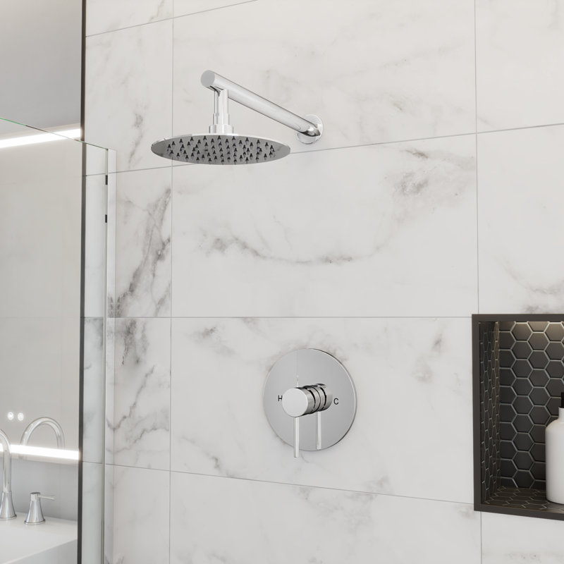 Brilliance Rainfall Shower Set with Round Shower Head and Round Valve, Chrome, Chrome