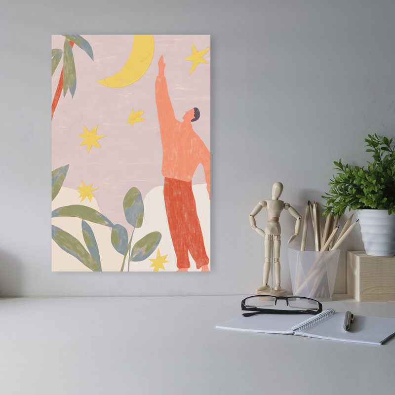 «Reaching for the Moon Peaceful Whimsical Abstract Nature Tropical», reproduction d'art murale, H 18 po x l 12 po