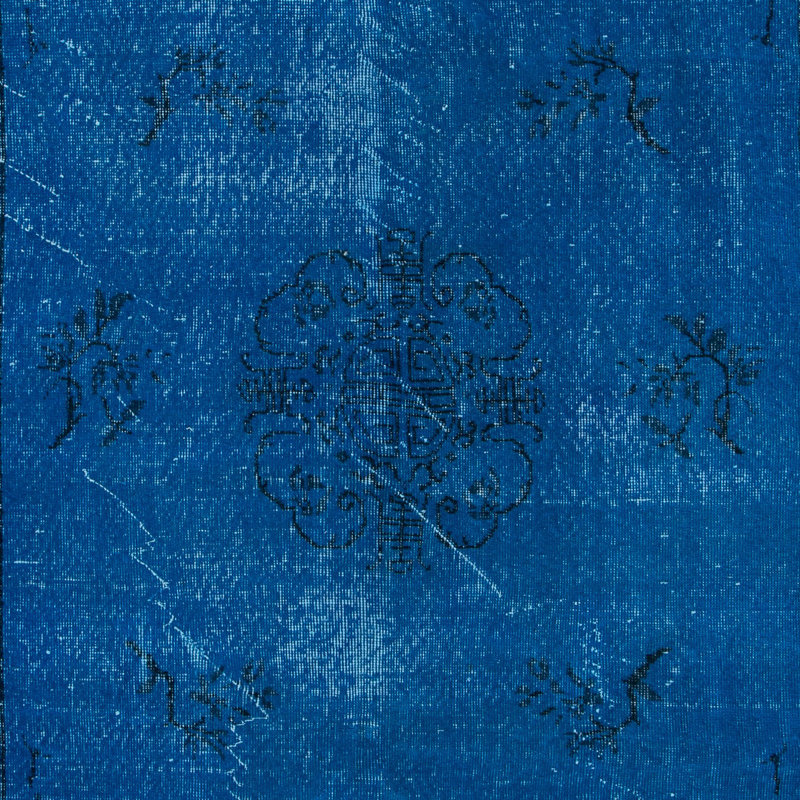Tapis bleu 5,2 x 8,8 pi avec motif chinois Art déco, noué à la main en Turquie