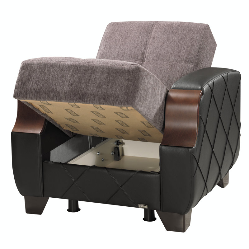 Olivo Fabric Upholstered Convertible 3-in-1 Sleeper Arm Chair With Storage, Gray