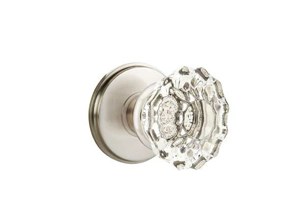 Ensemble de mortaise intérieure Emtek Passage avec rosette Watford et poignée en verre Astoria (droite), Nickel satiné