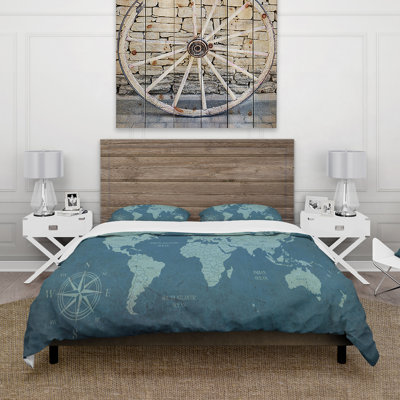 Slate World Map II - Ensemble de housse de couette traditionnel - Microfibre de polyester