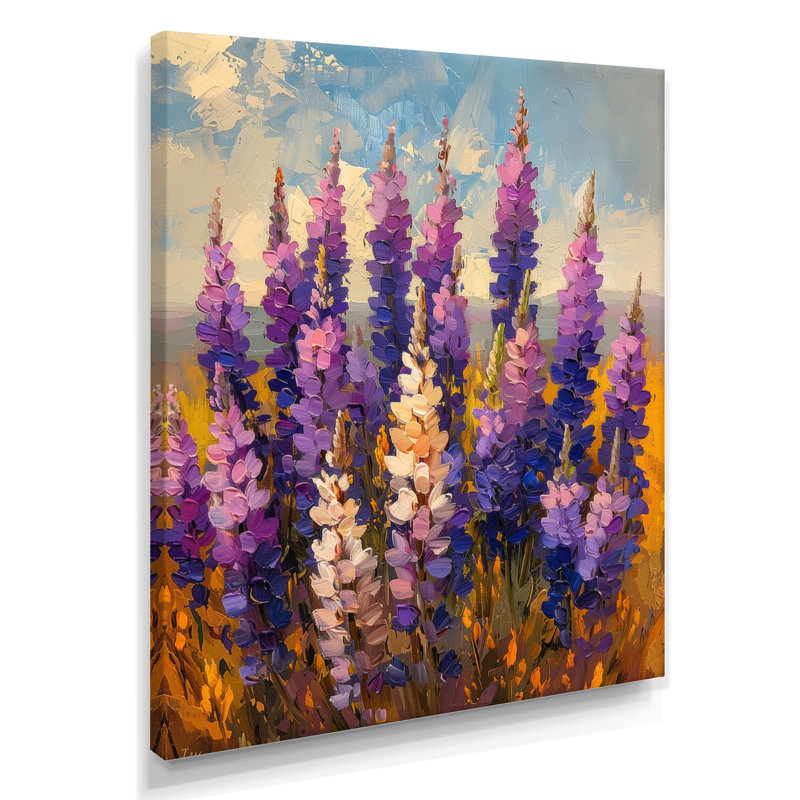 Lupin mauve, blanc, bord de mer, lupin, art mural, Toile tendue, H 40 po x l 30 po x P 1,5 po