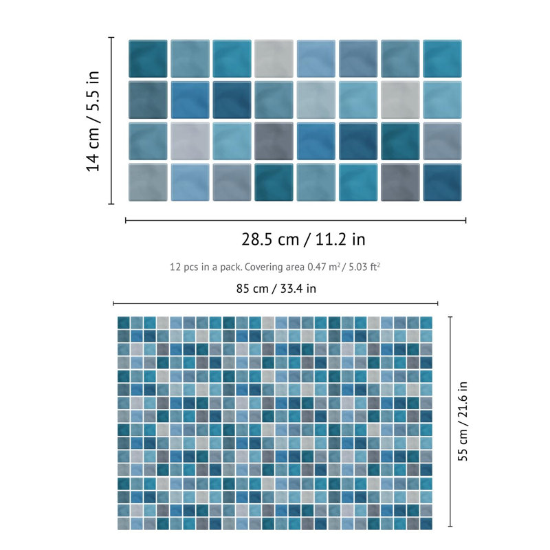 35.56cm W x 72.39cm L Aluminum Peel and Stick Mosaic Tile