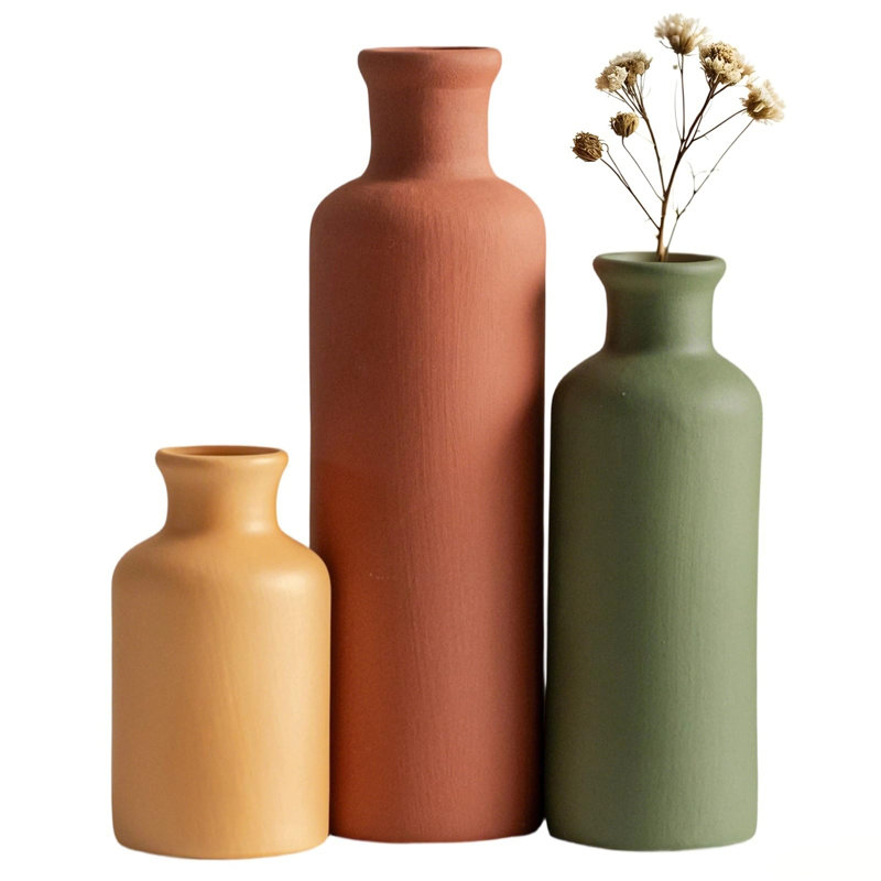 Ensemble de 3 vases modernes en céramique, couleurs neutres, bouteilles décoratives pour la maison, Green Mix