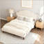 Grand lit plateforme tapissier avec tête de lit ajustable, tissu en lin, style simple et moderne, robuste et confortable