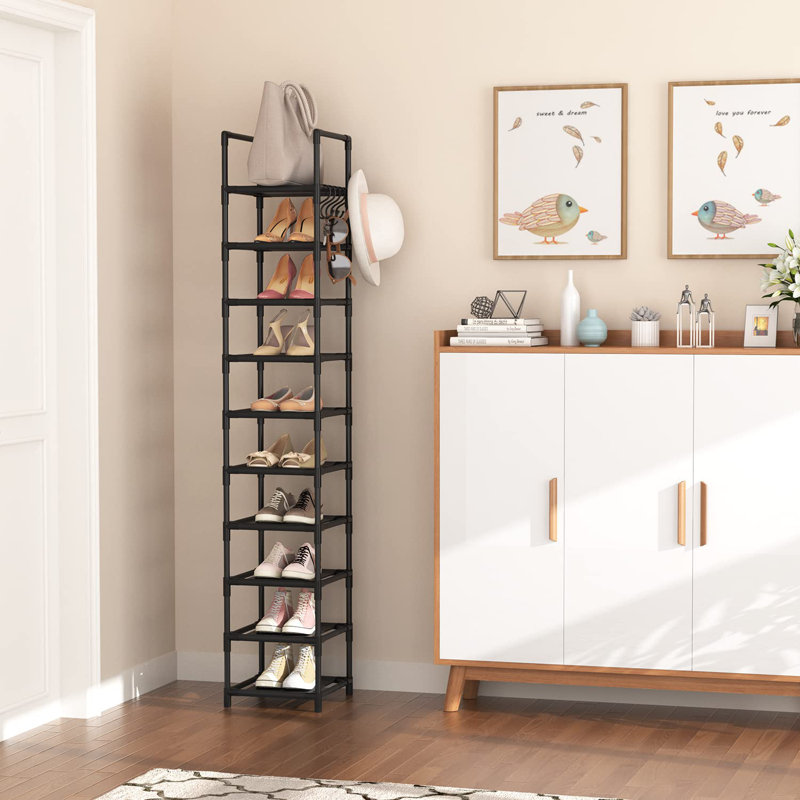 Tall Narrow Shoe Rack For Entryway, 10-Tier Sturdy Metal Shoe Shelf Storage 10-15 Pairs Of Shoes And Boots, Space Saving Corner Shoe Rack Organizer