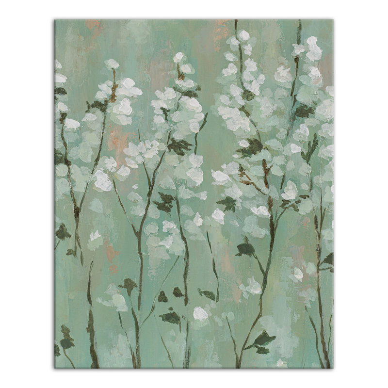 Fleur de cerisier vert sur toile, H 20 po x l 16 po x P 1,25 po