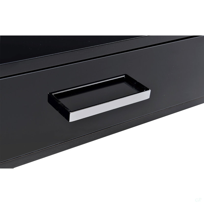 Bureau d'écriture 2 tiroirs avec base en métal noir brillant et chrome