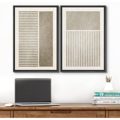 Geometric Line Minimalist Black And Gray Rectangle And Line Abstract Shapes Modern Chic On Canvas 2 Pieces Print
