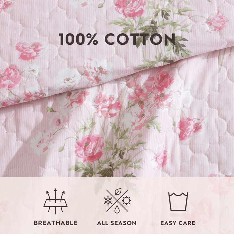 Veronica's Bouquet Pink Cotton Twin Reversible Quilt Set