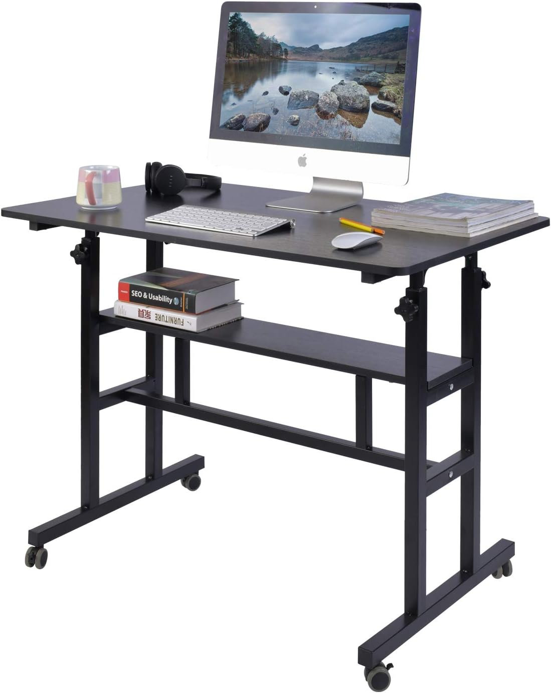 Inbox Zero Mobile Standing Desk, Adjustable Computer Desk Rolling ...