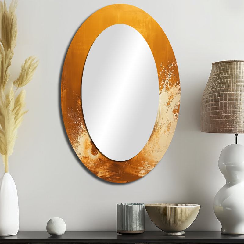 Or et blanc, cheval, Windy Plains - miroir mural ovale doré, 36 po x 24 po