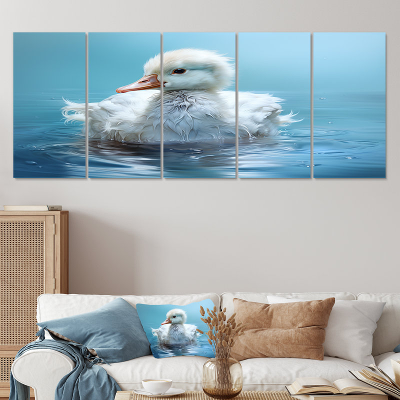 "Canard bleu et blanc", art mural 5 pièces, H 32 po x l 80 po