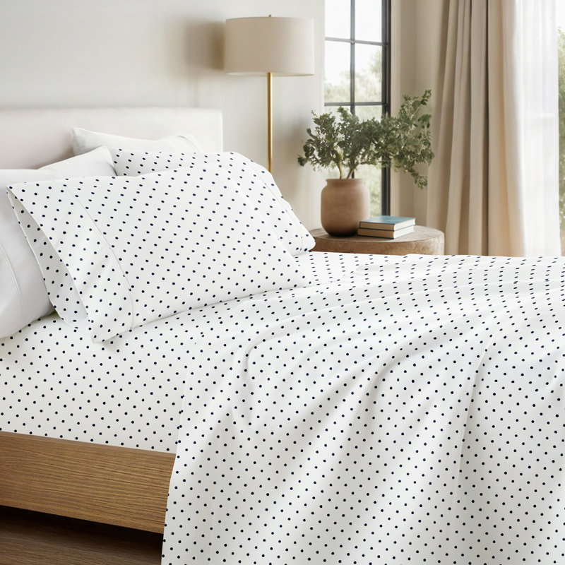 Classic Patterns Soft Sheet Set, Twin Sheet Set with 1 Pillowcases, Polka Dots 2