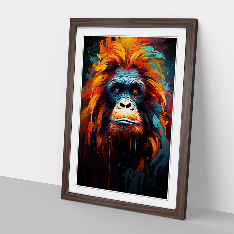 Orangutan Expressionism No.2 - Single Picture Frame Print on Wood, 34cm H x 25cm W x 2cm D, Walnut Framed