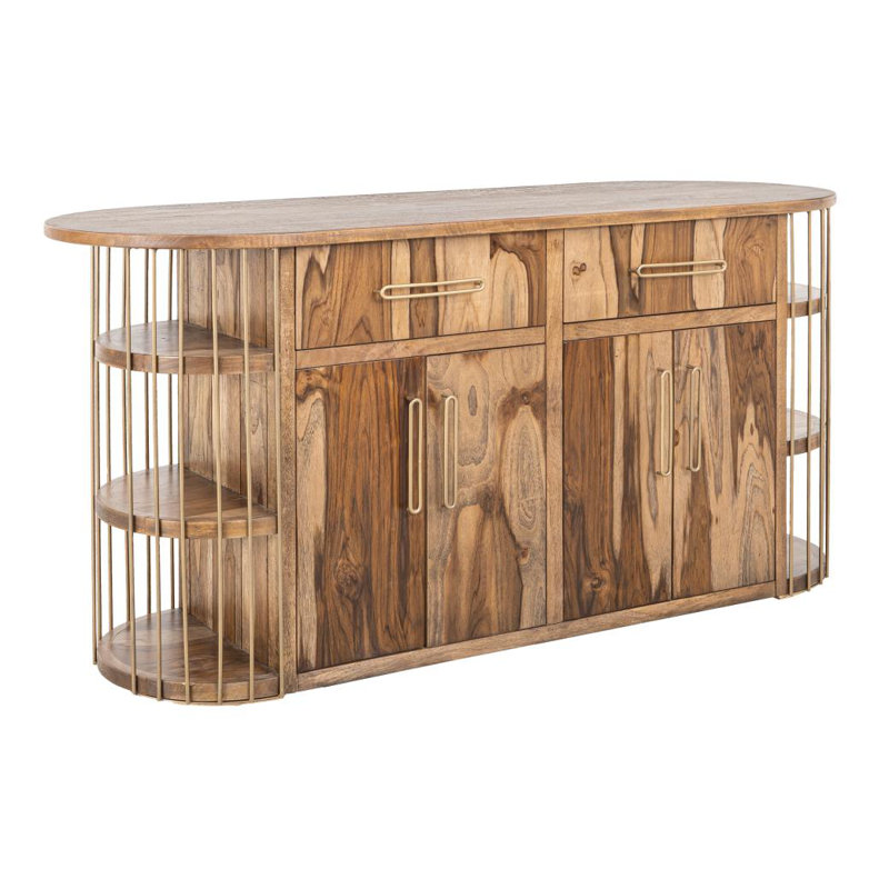 Îlot de cuisine à 2 tiroirs et 4 portes, 4 tablettes Balam, Brun