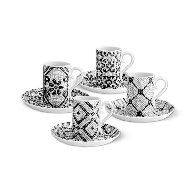 Portuguese Cobblestone Pattern Ceramic Coffee Cup and Saucer Set