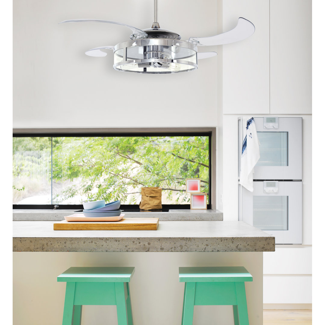 48" Classic 4 - Blade Retractable Blades Ceiling Fan with Remote Control and Light Kit Included Brayden Studio® 