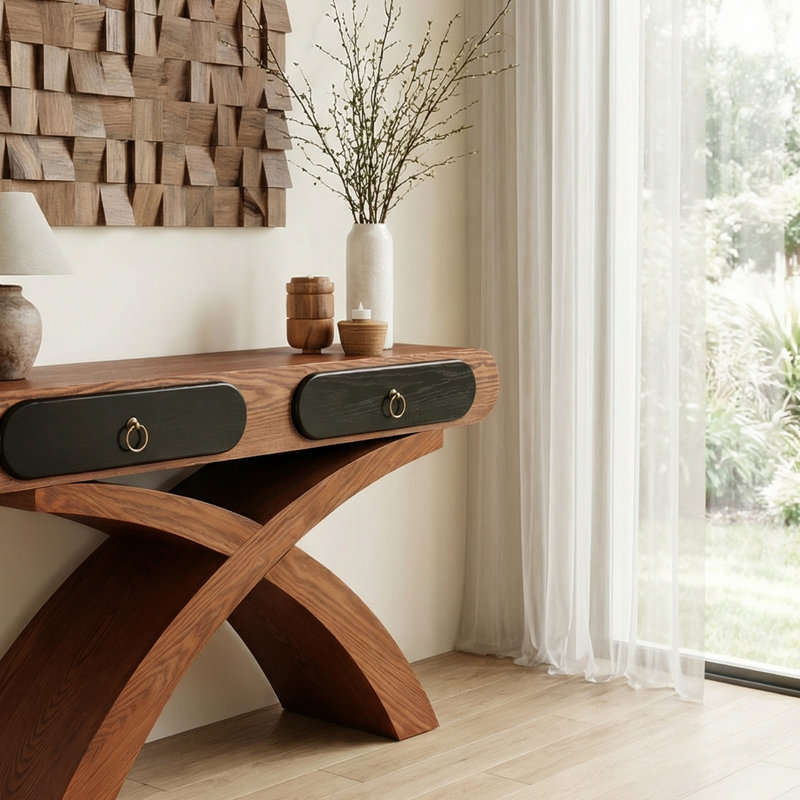 Console 47 po pour canapé d'entrée en bois avec 2 tiroirs pour le bureau du salon