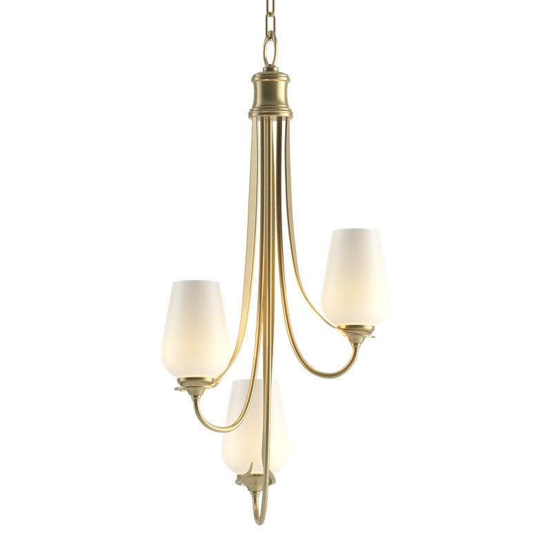 Lustre classique / traditionnel à 3 lumières Flora, Opale, Laiton moderne