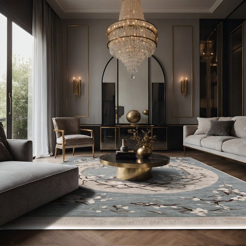 Tapis gris soyeux et moelleux, Rectangulaire 3 pi x 5 pi